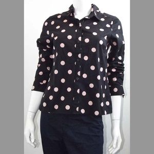 Black & Pink Polka Dot Button Down Blouse - Sz 10